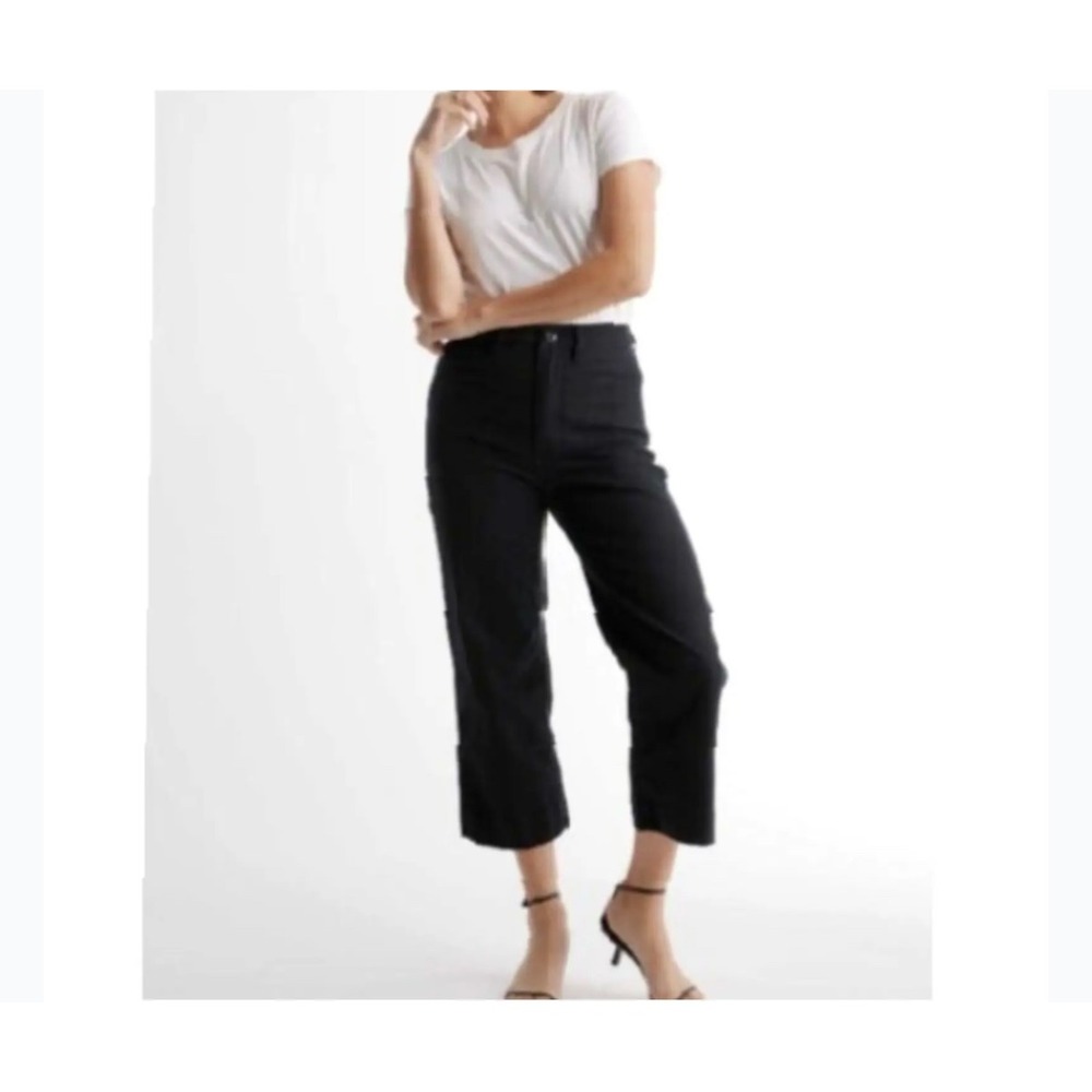 M5 QUINCE Barrel Cropped Wide Leg Cotton Twill Organic Stretch Black Pant